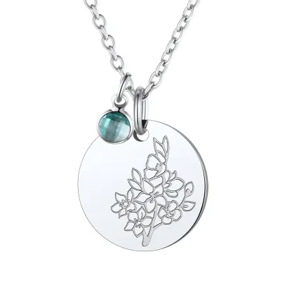  Collier Pendentif avec Fleur de Naissance Mars-Aiguemarine