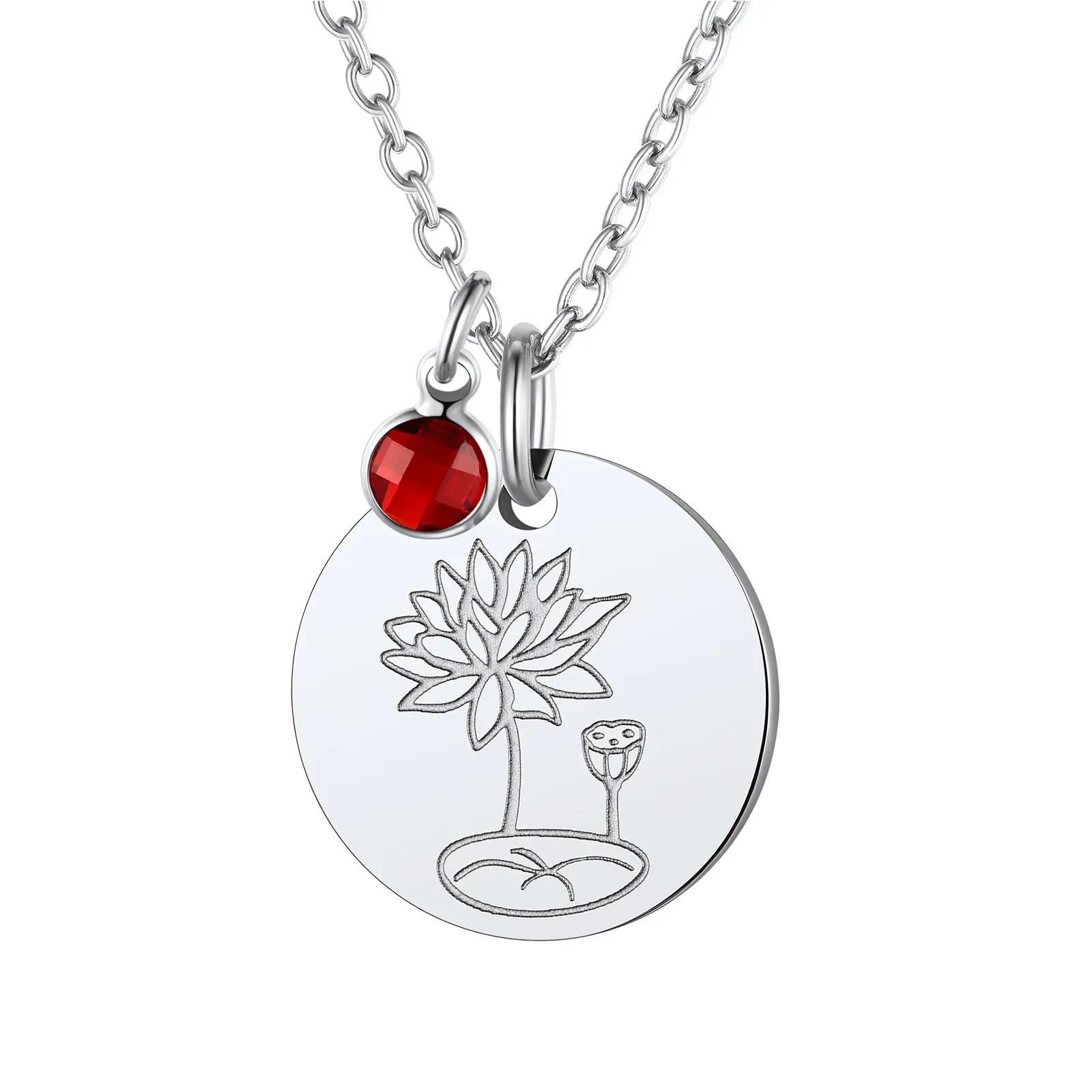  Collier Pendentif avec Fleur de Naissance Juillet-Rubis