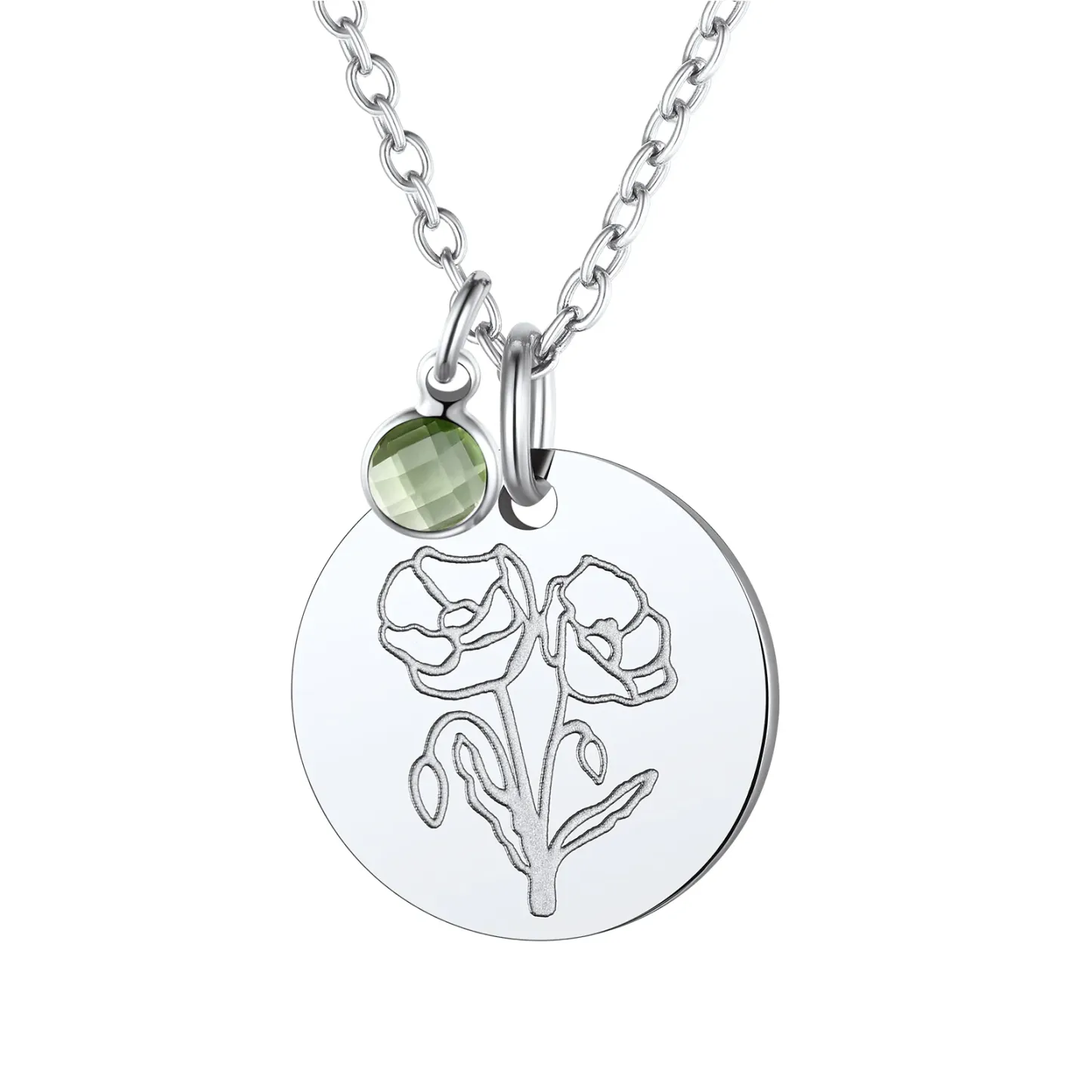  Collier Pendentif avec Fleur de Naissance Août-Péridot