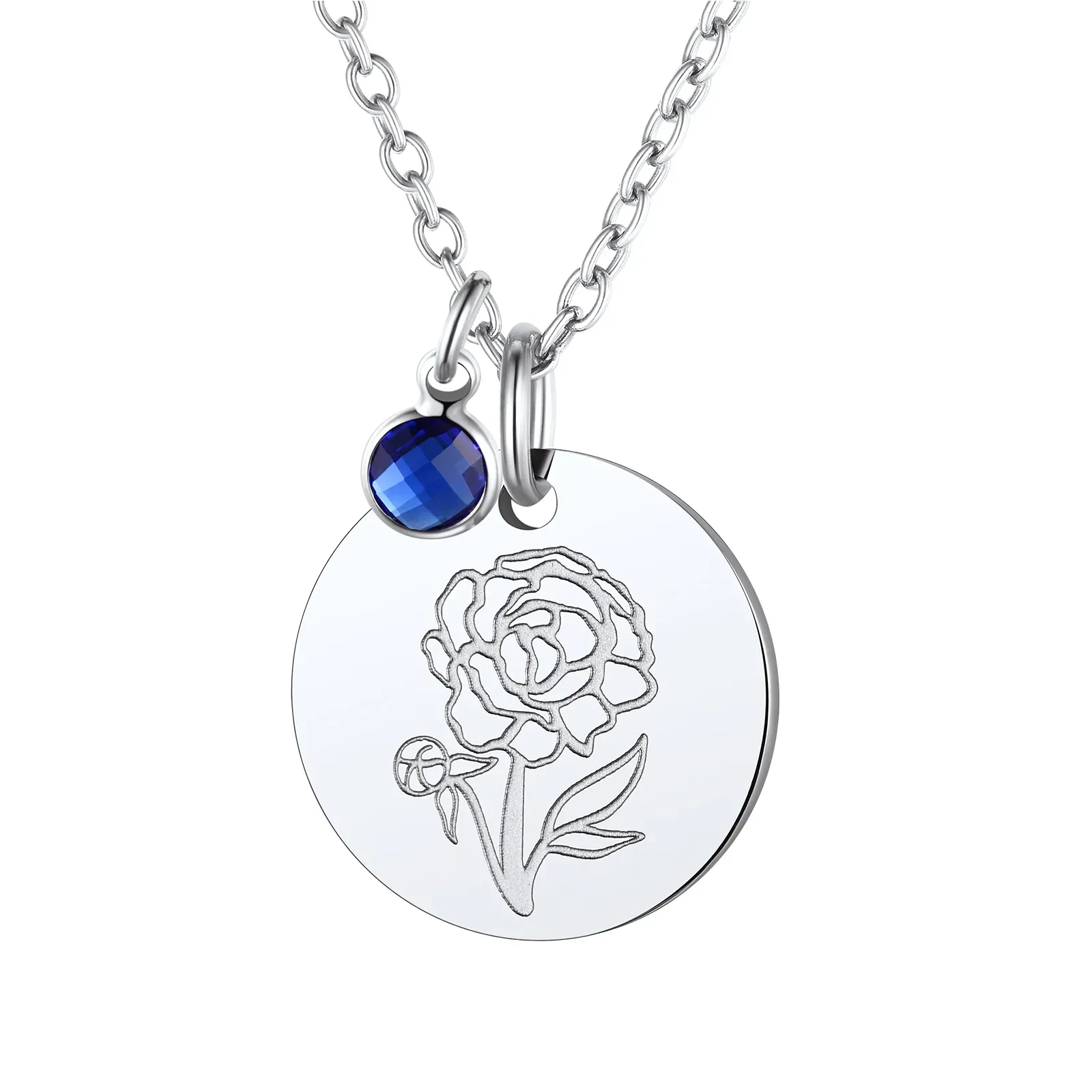  Collier Pendentif avec Fleur de Naissance Septembre-Saphir