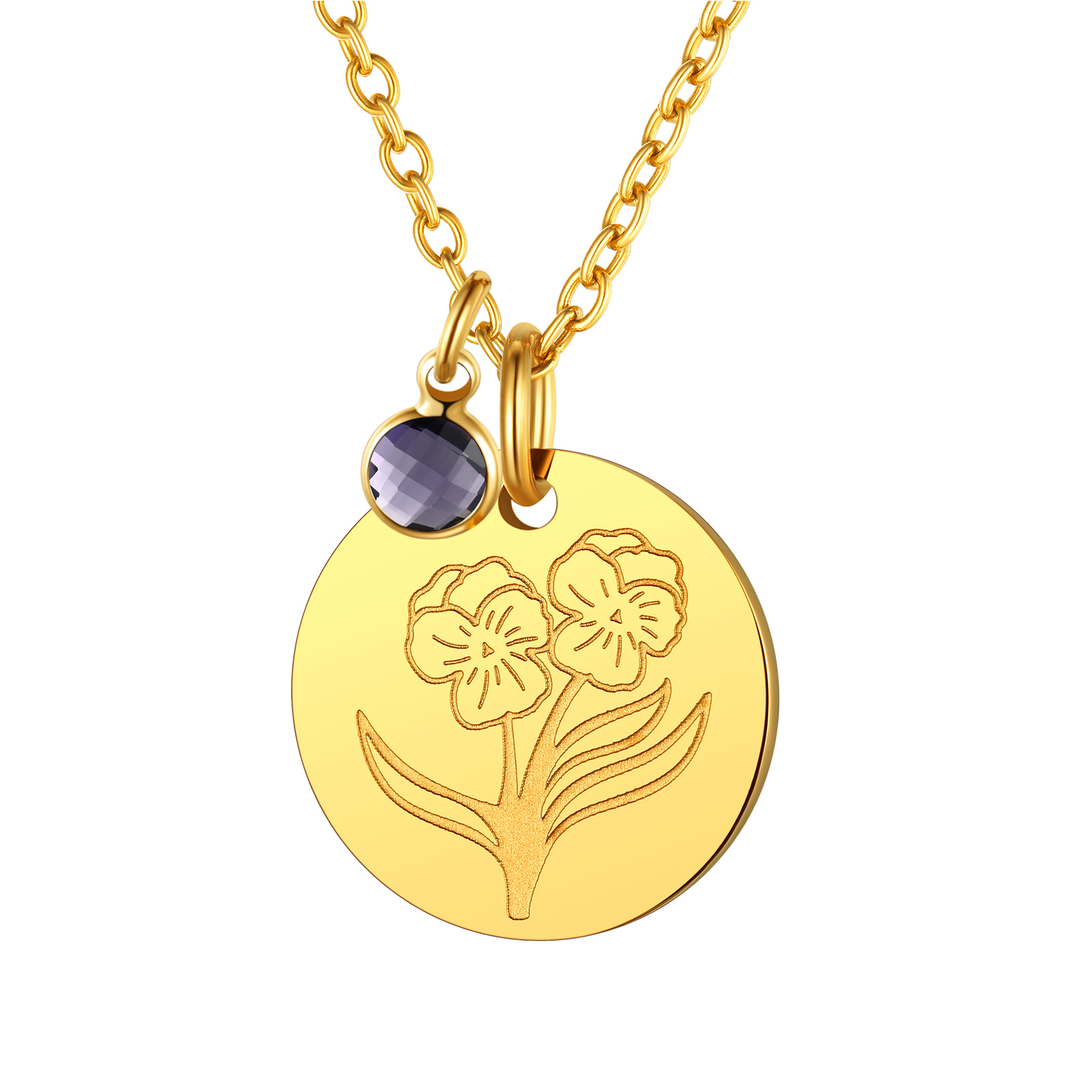  Collier avec Fleur de Naissance et Pierre de Naissance Février-Améthyste