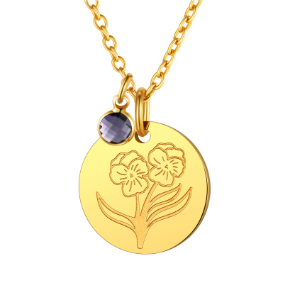  Collier avec Fleur de Naissance et Pierre de Naissance Février-Améthyste