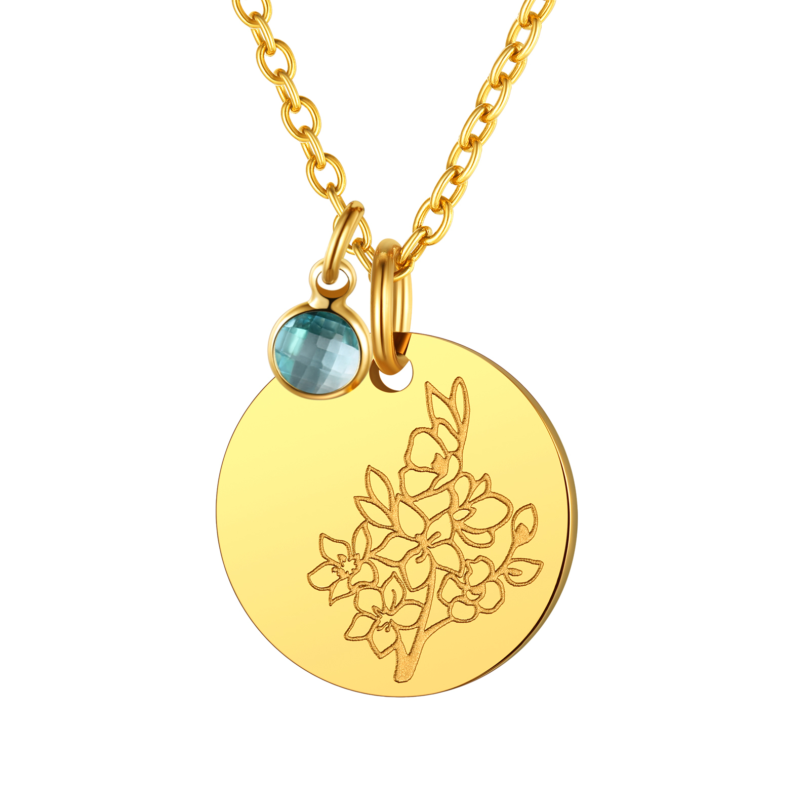  Collier  avec Fleur de Naissance et Pierre de Naissance Mars-Aiguemarine