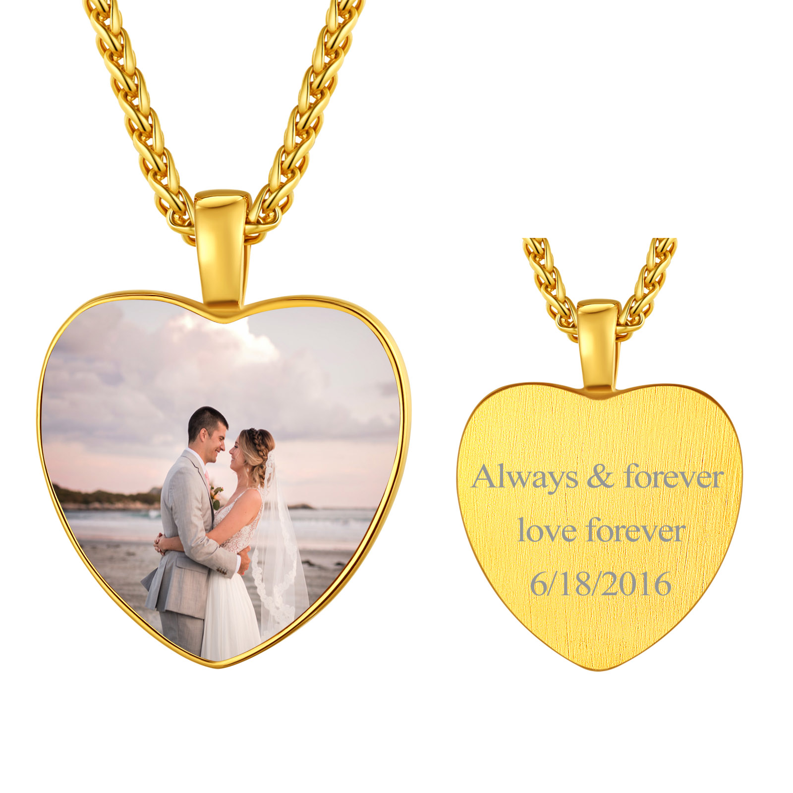 Collier Cœur Personnalisé avec Photo Gravée pour Femme Or