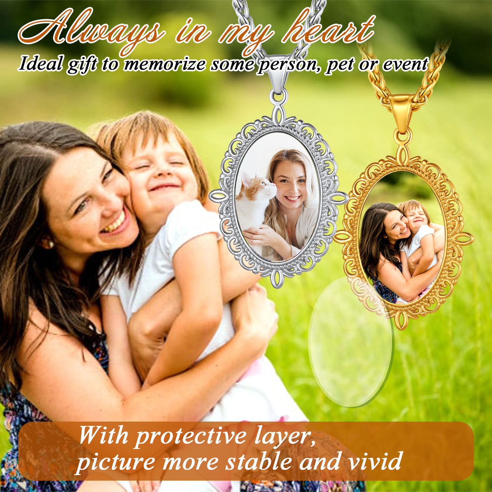 Collier Photo Gravé Personnalisé avec Chaîne en Acier Inoxydable