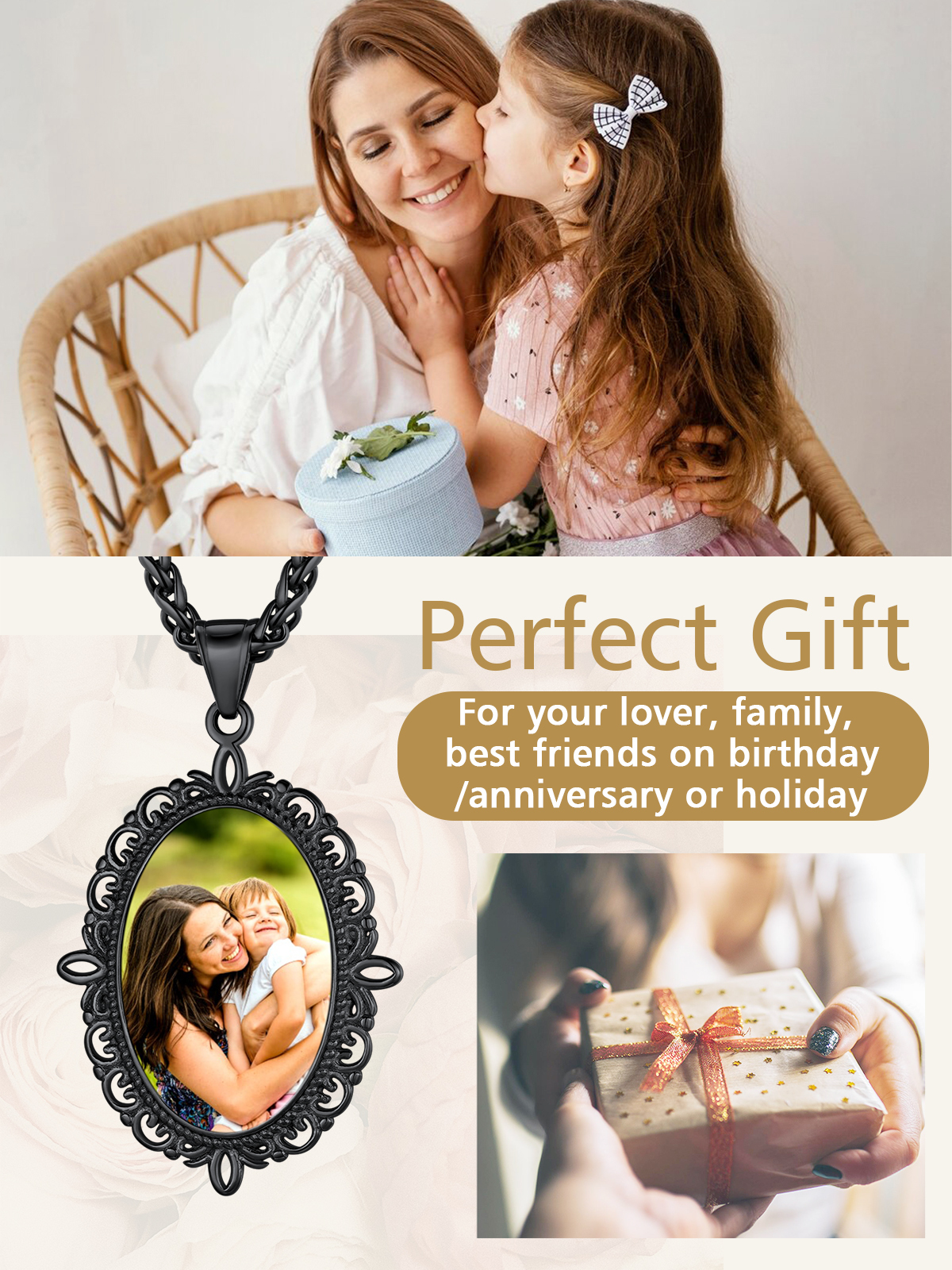 Collier Photo Gravé Personnalisé avec Chaîne en Acier Inoxydable