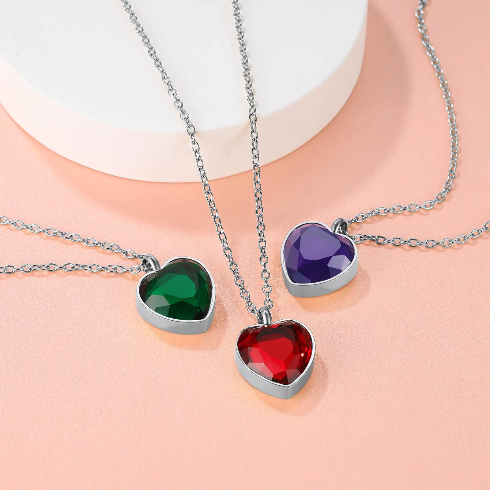  Collier Urne en Cœur Personnalisé avec Pierre de Naissance pour Cendres Collection