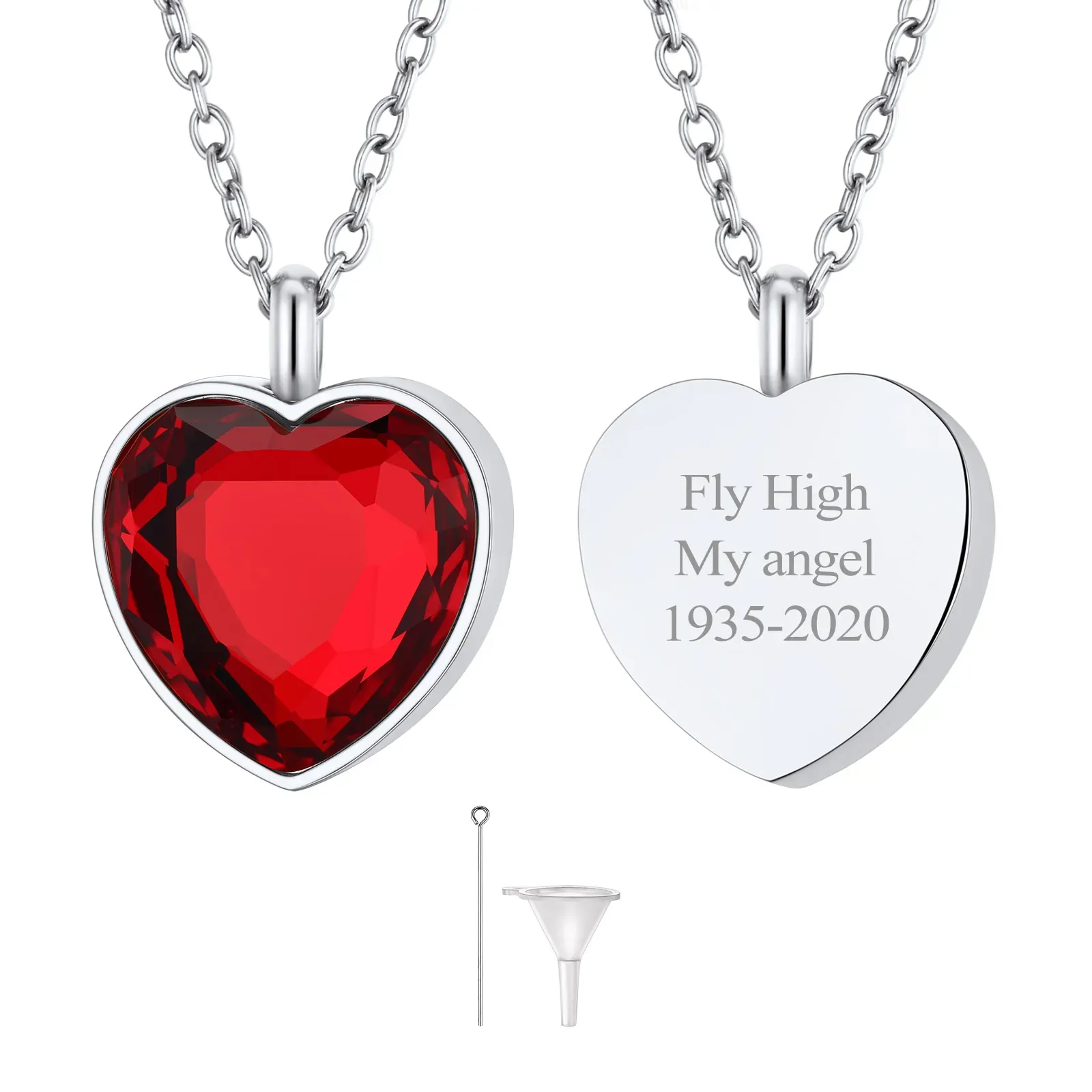  Collier Urne en Cœur Personnalisé avec Pierre de Naissance pour Cendres Argenté