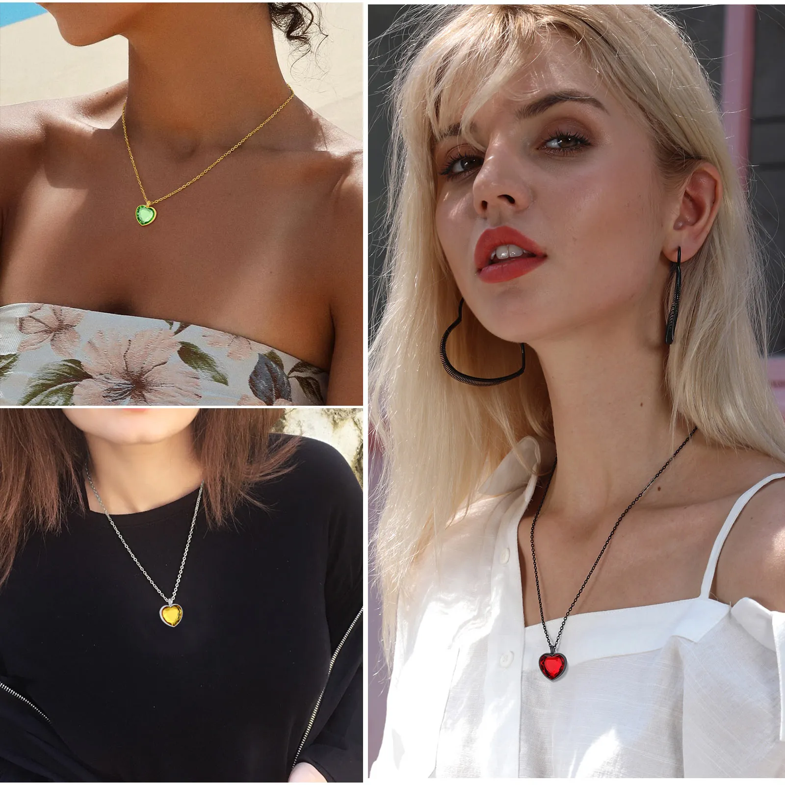  Collier Urne en Cœur avec Pierre de Naissance pour Cendres