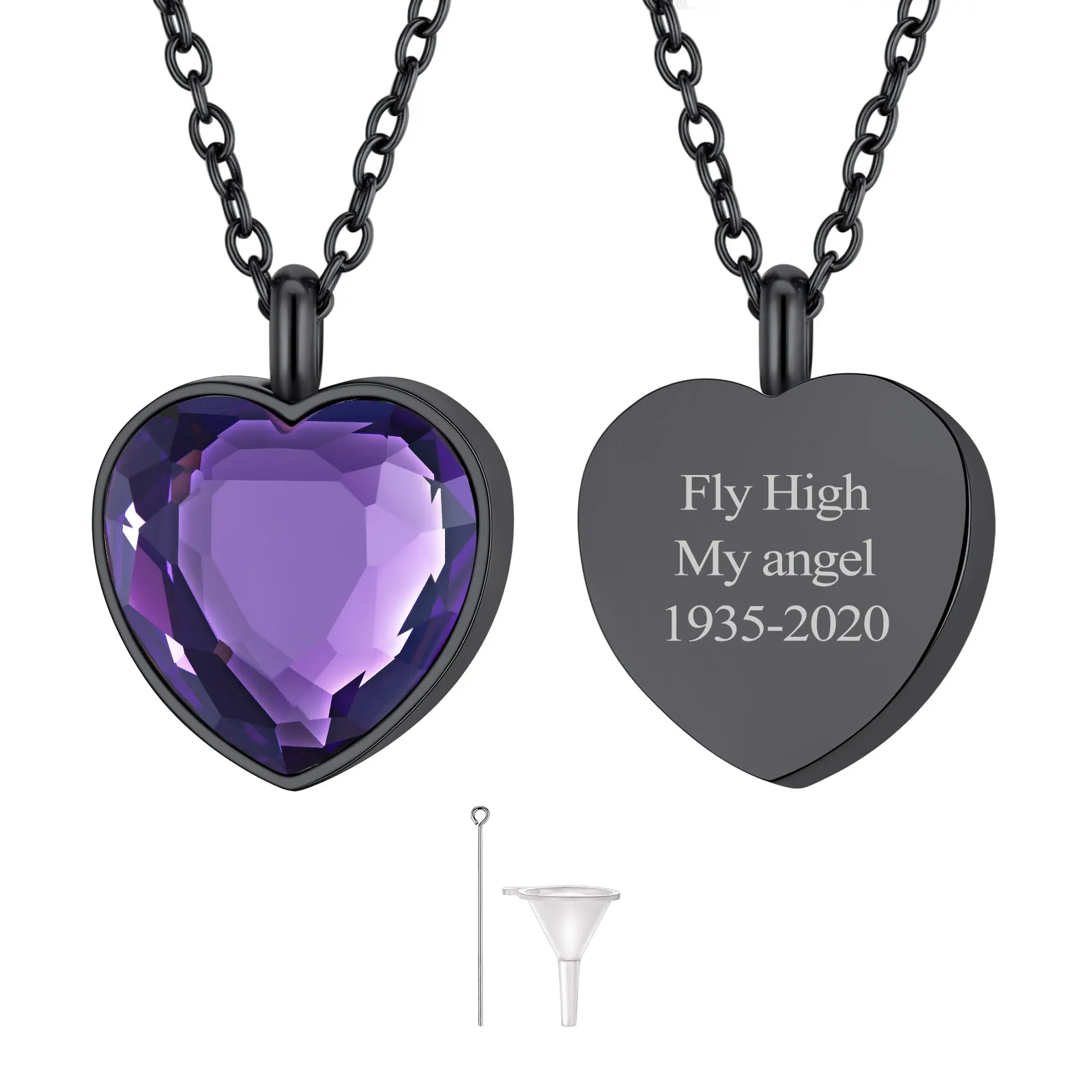  Collier Urne en Cœur Personnalisé avec Pierre de Naissance pour Cendres