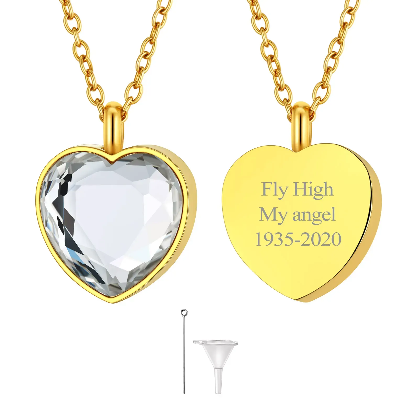  Collier Urne en Cœur Personnalisé avec Pierre de Naissance pour Cendres