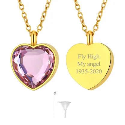  Collier Urne en Cœur Personnalisé avec Pierre de Naissance pour Cendres