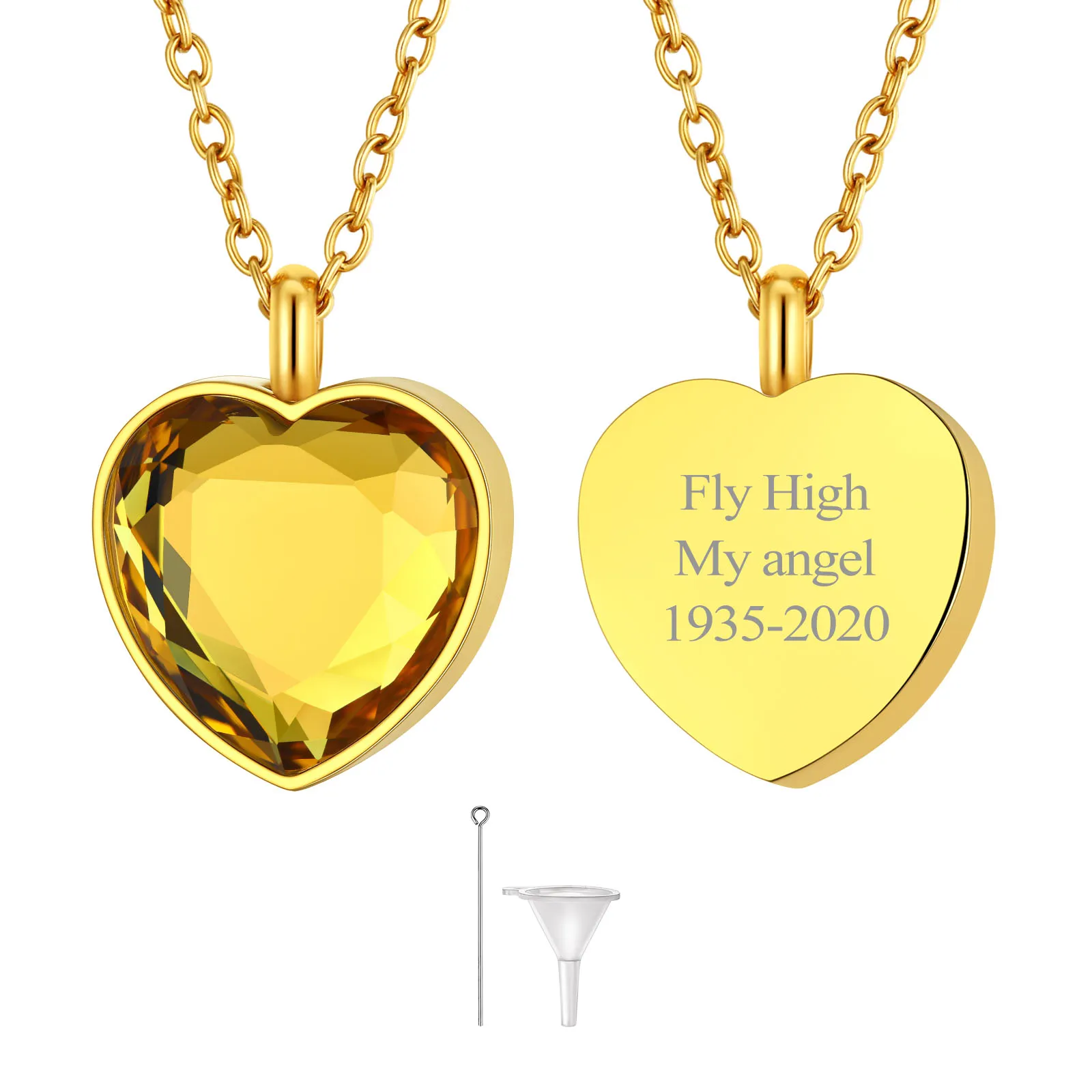  Collier Urne en Cœur Personnalisé avec Pierre de Naissance pour Cendres