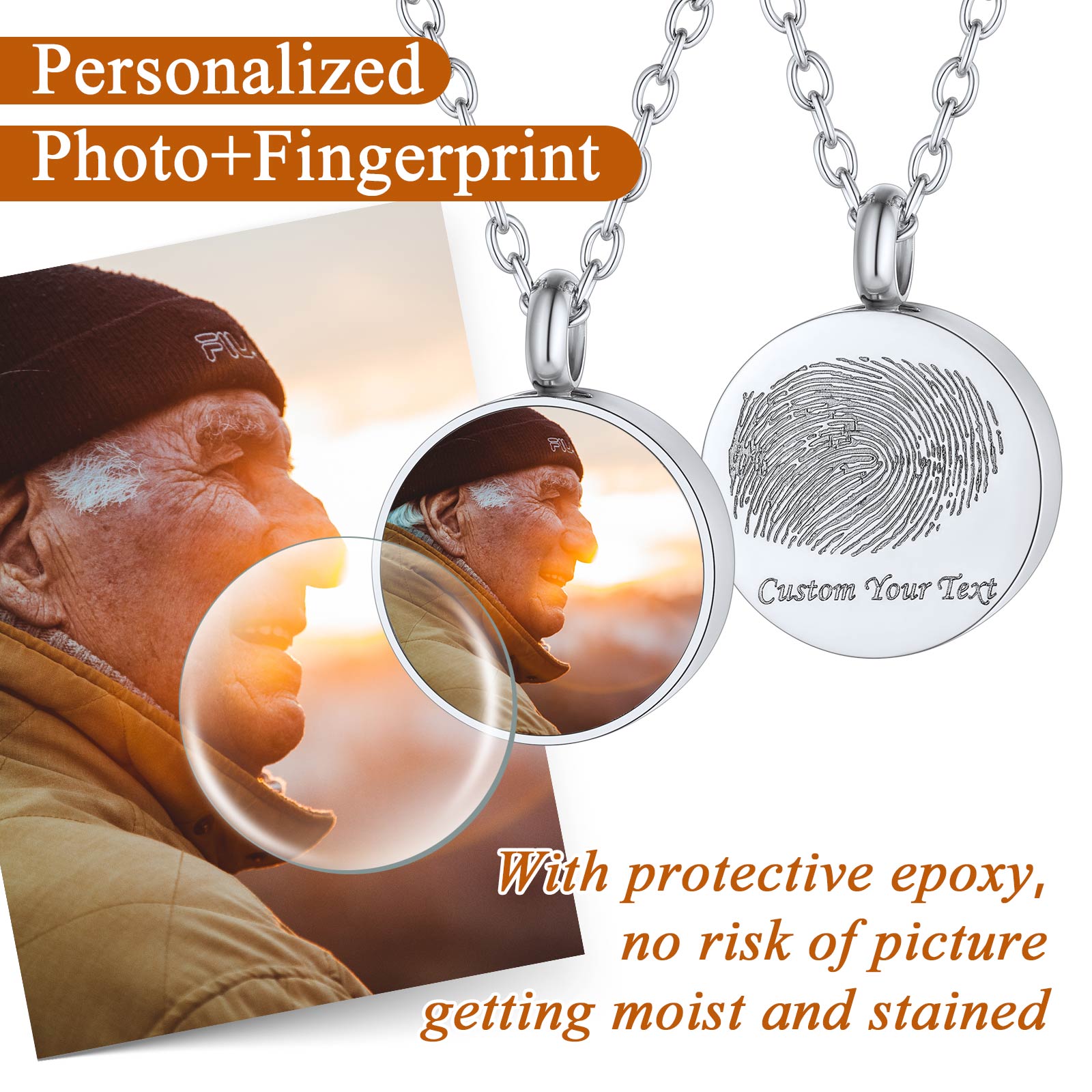 Collier Urne Étanche Funéraire Personnalisé avec Photo et Empreinte Protective