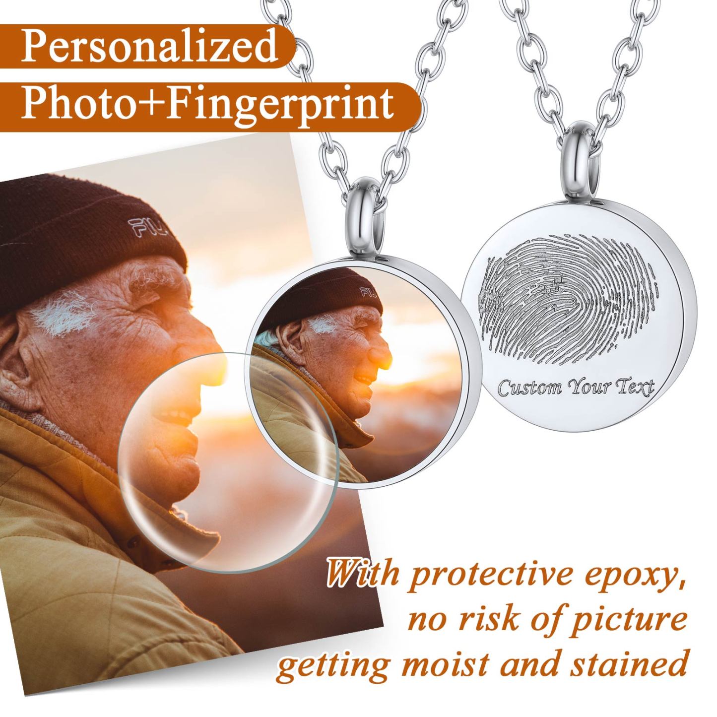 Collier Urne Étanche Funéraire Personnalisé avec Photo et Empreinte Protective