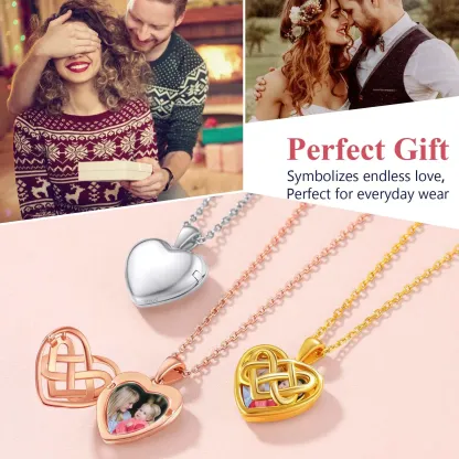 Collier Médaillon Cœur Celtique Personnalisé avec Photo Cadeau pour Femme 