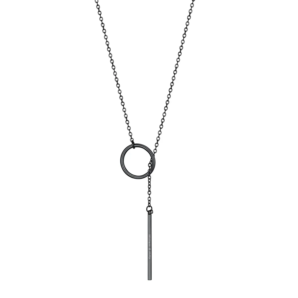Collier Y en Forme de Barre Personnalisable avec Gravure Noir