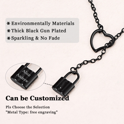 Collier Lariat Fin Personnalisé Gravé en Y pour Femme Noir Détail