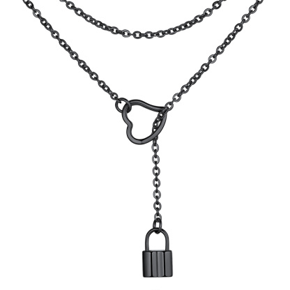 Collier Lariat Fin Personnalisé Gravé en Y pour Femme Noir