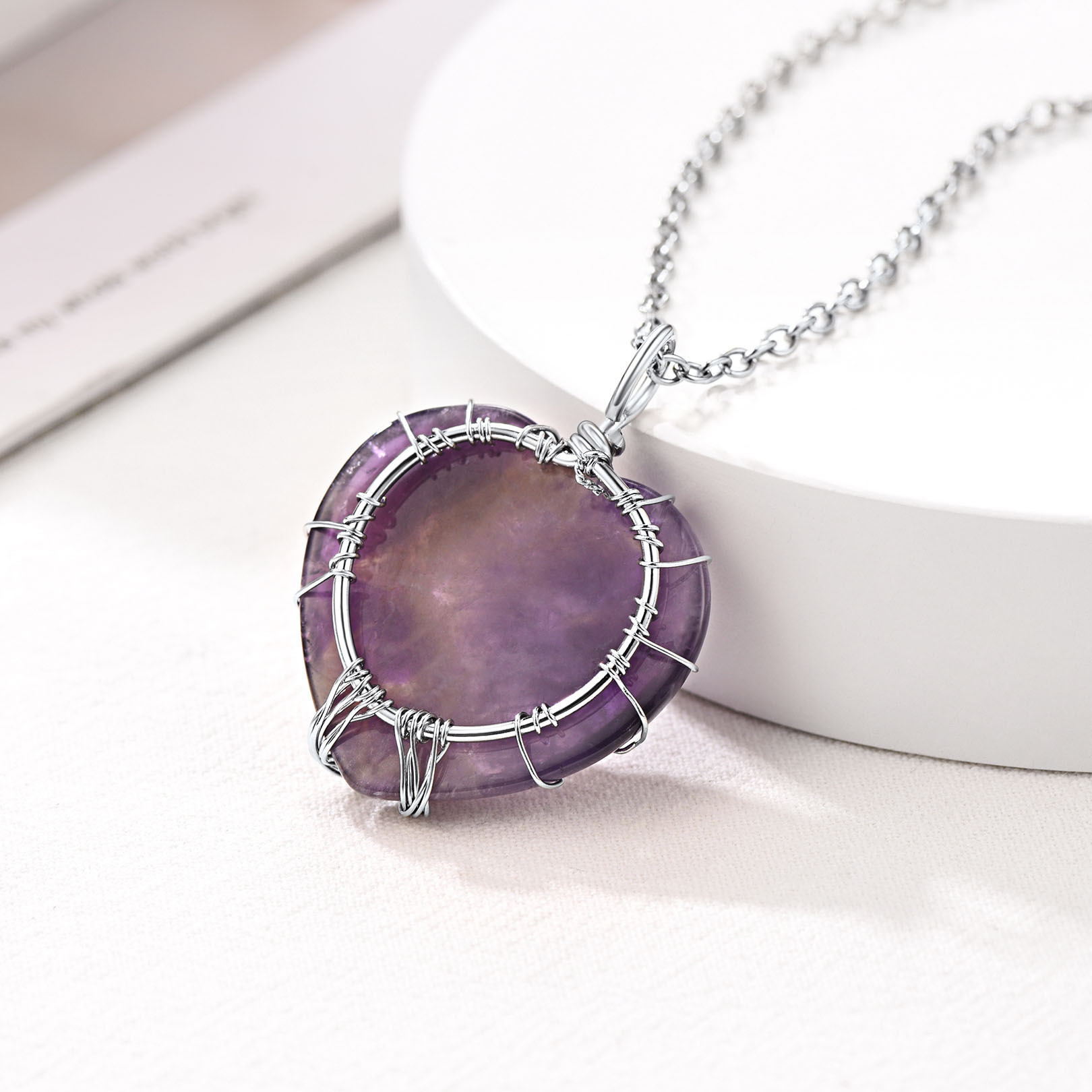 Collier Pendentif Cristal de Guérison Cœur avec Pierre de Naissance dos