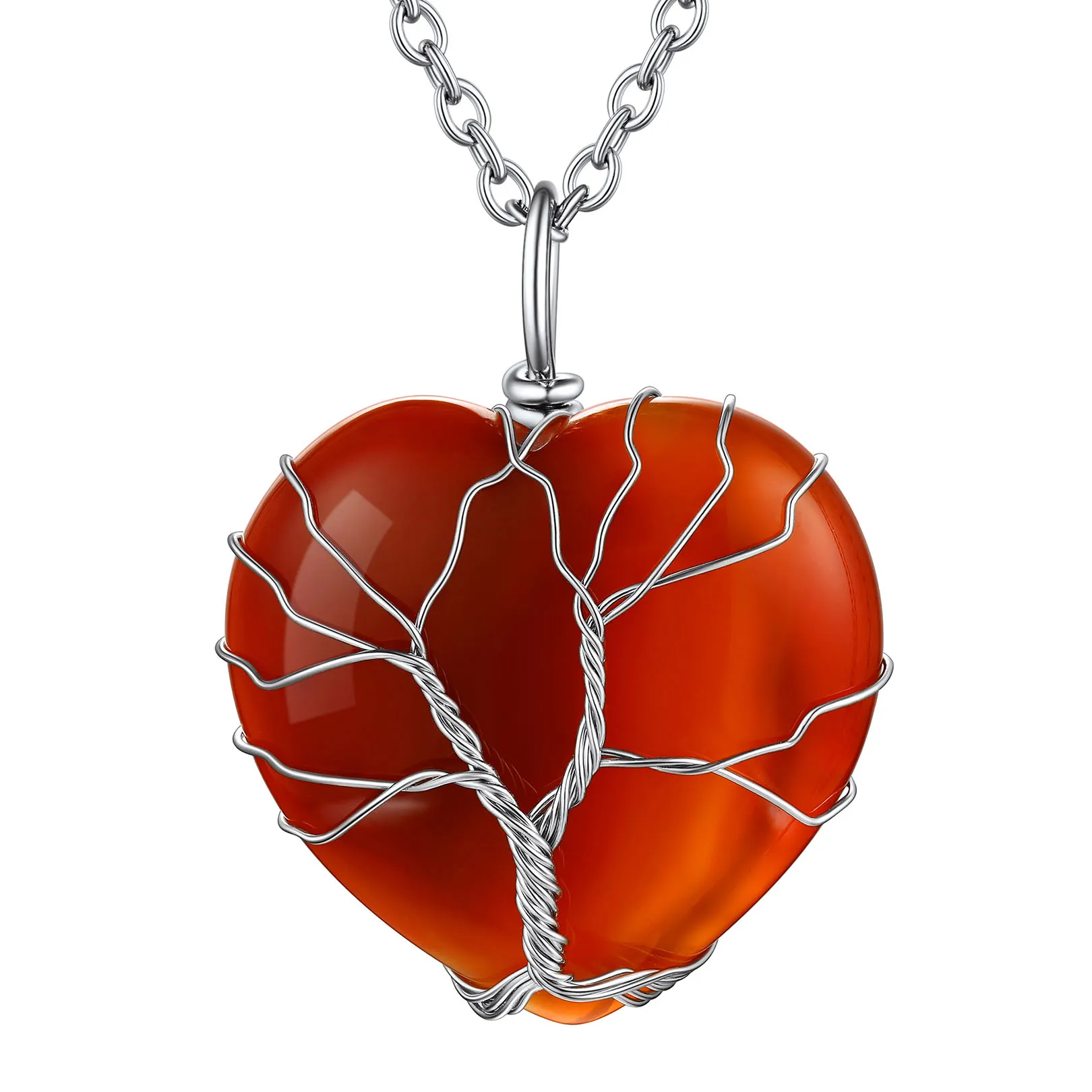 Collier Pendentif Cristal de Guérison Cœur avec Pierre de Naissance jan