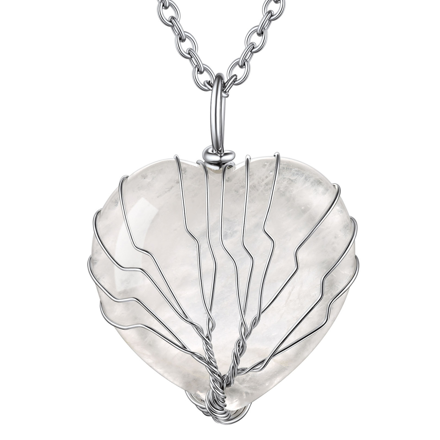 Collier Pendentif Cristal de Guérison Cœur avec Pierre de Naissance avril