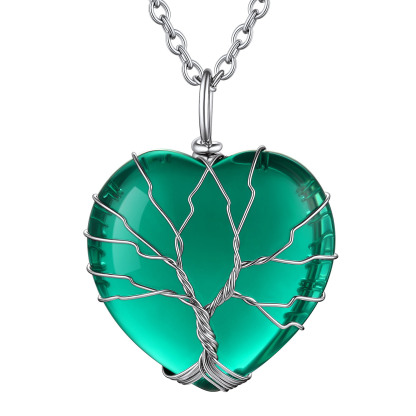 Collier Pendentif Cristal de Guérison Cœur avec Pierre de Naissance mai