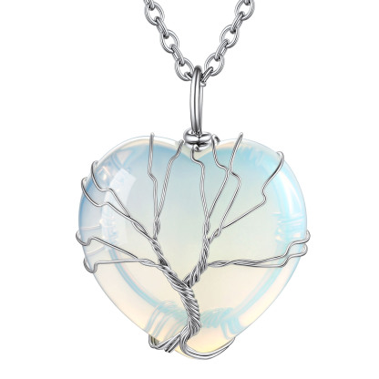 Collier Pendentif Cristal de Guérison Cœur avec Pierre de Naissance juin