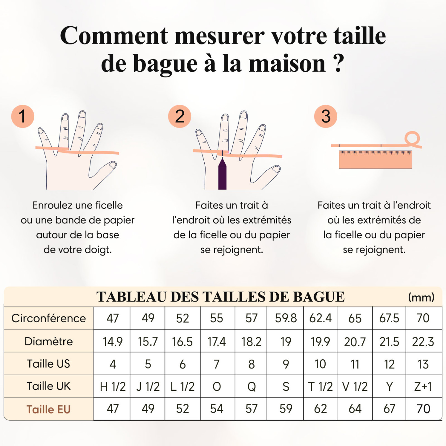 Bagues de Promesse Assorties Personnalisées avec Cœur pour Couple Taille