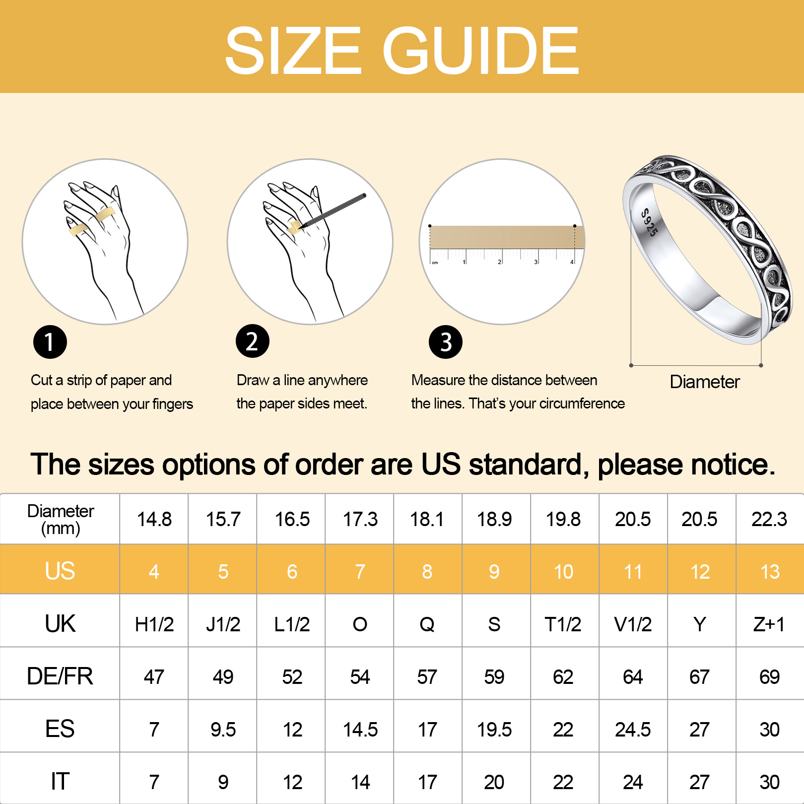 Bague Infini en Argent Sterling 925 Alliance Éternité pour Femme