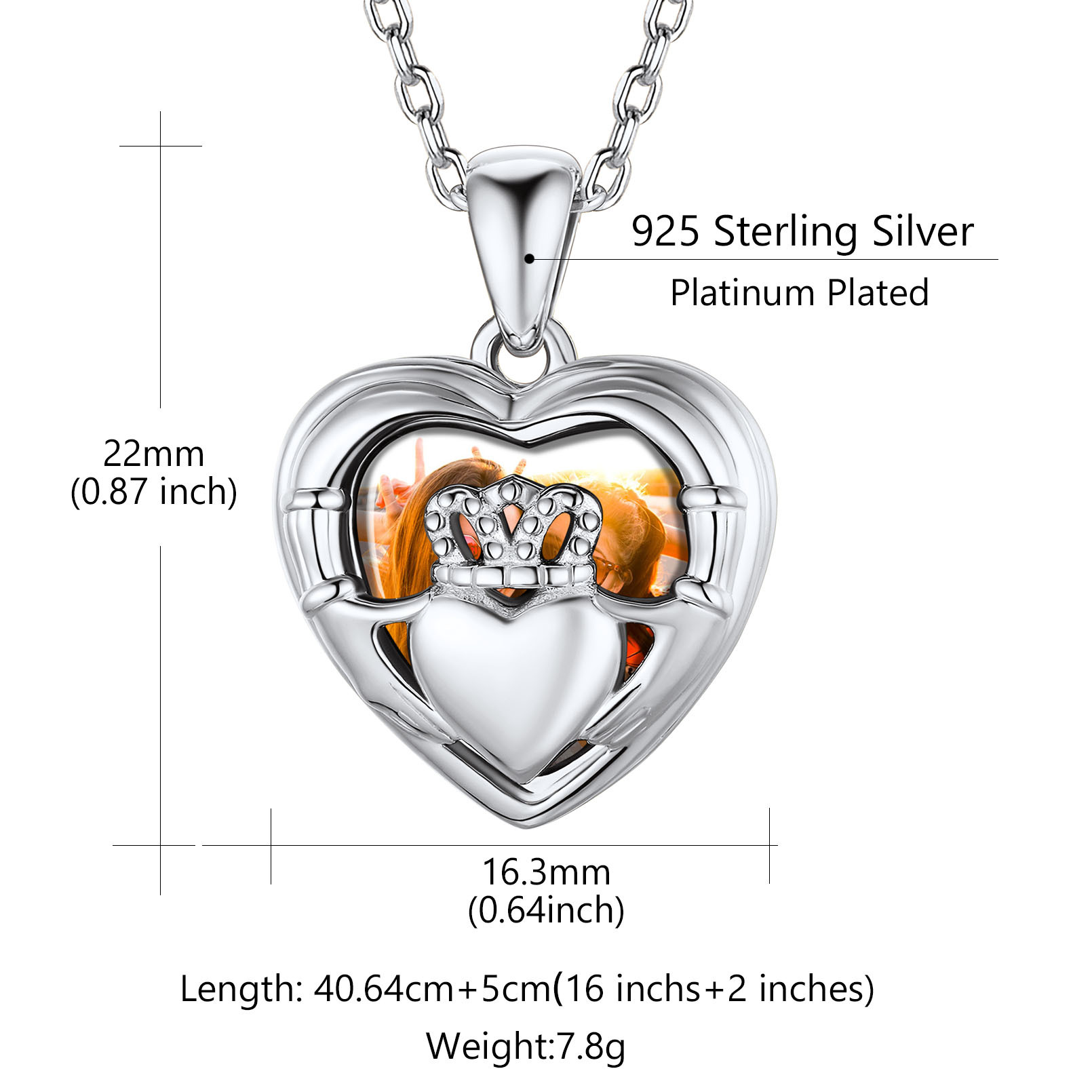 Collier Médaillon Pendentif Cœur Personnalisé avec Photo en Argent Sterling Taille
