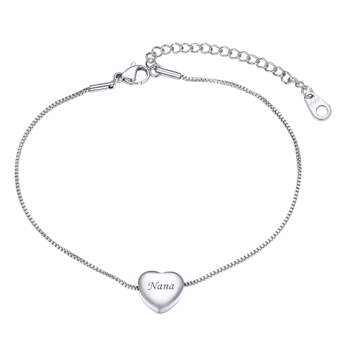 Bracelet de Cheville Cœur Gravé Été Plage pour Femme Argenté