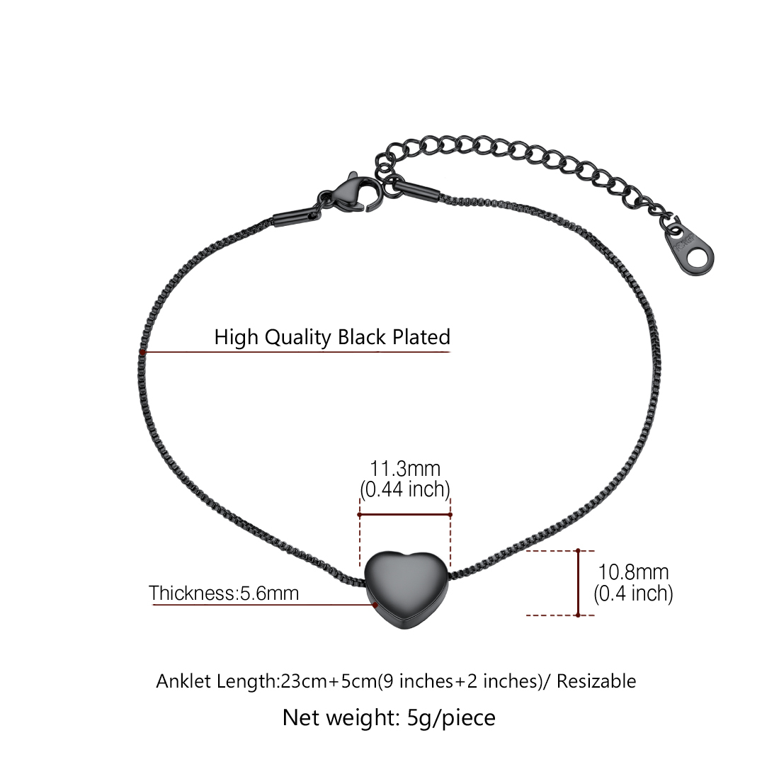 Bracelet de Cheville Cœur Gravé Été Plage pour Femme Taille