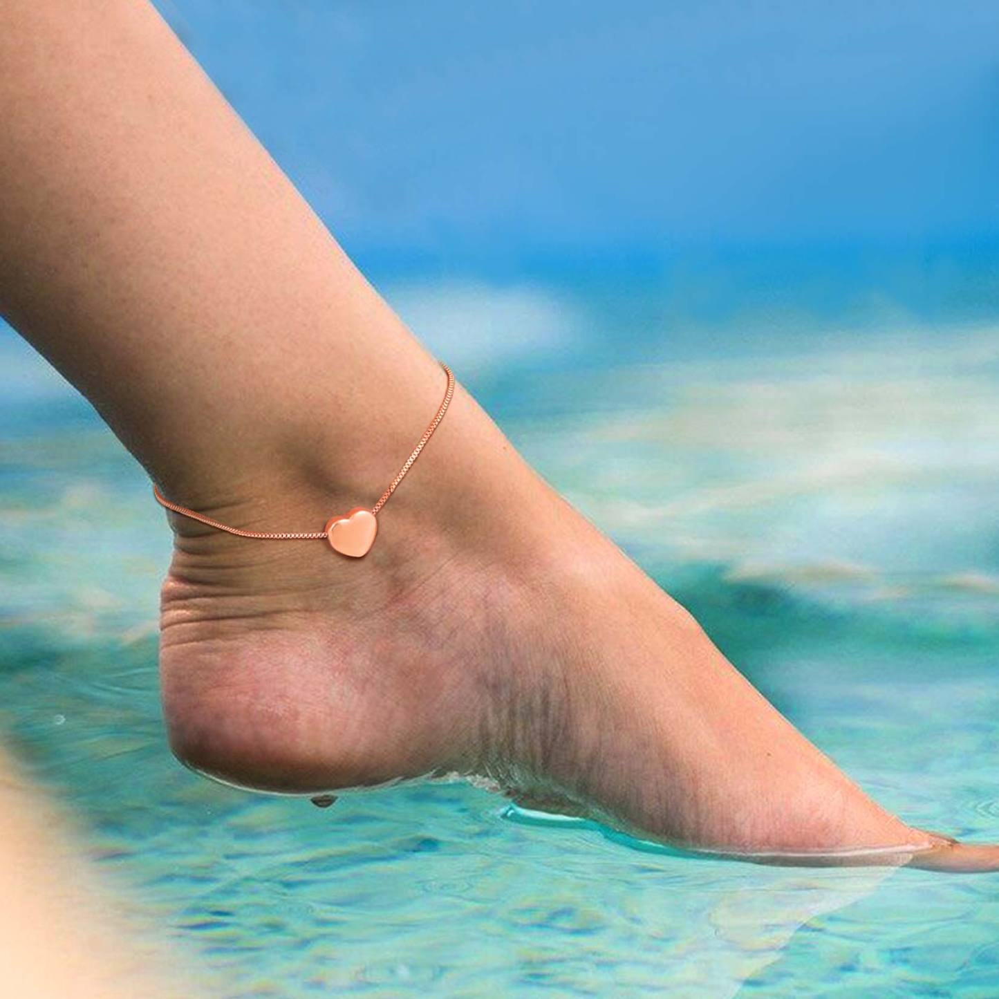 Bracelet de Cheville Cœur Gravé Été Plage pour Femme natation
