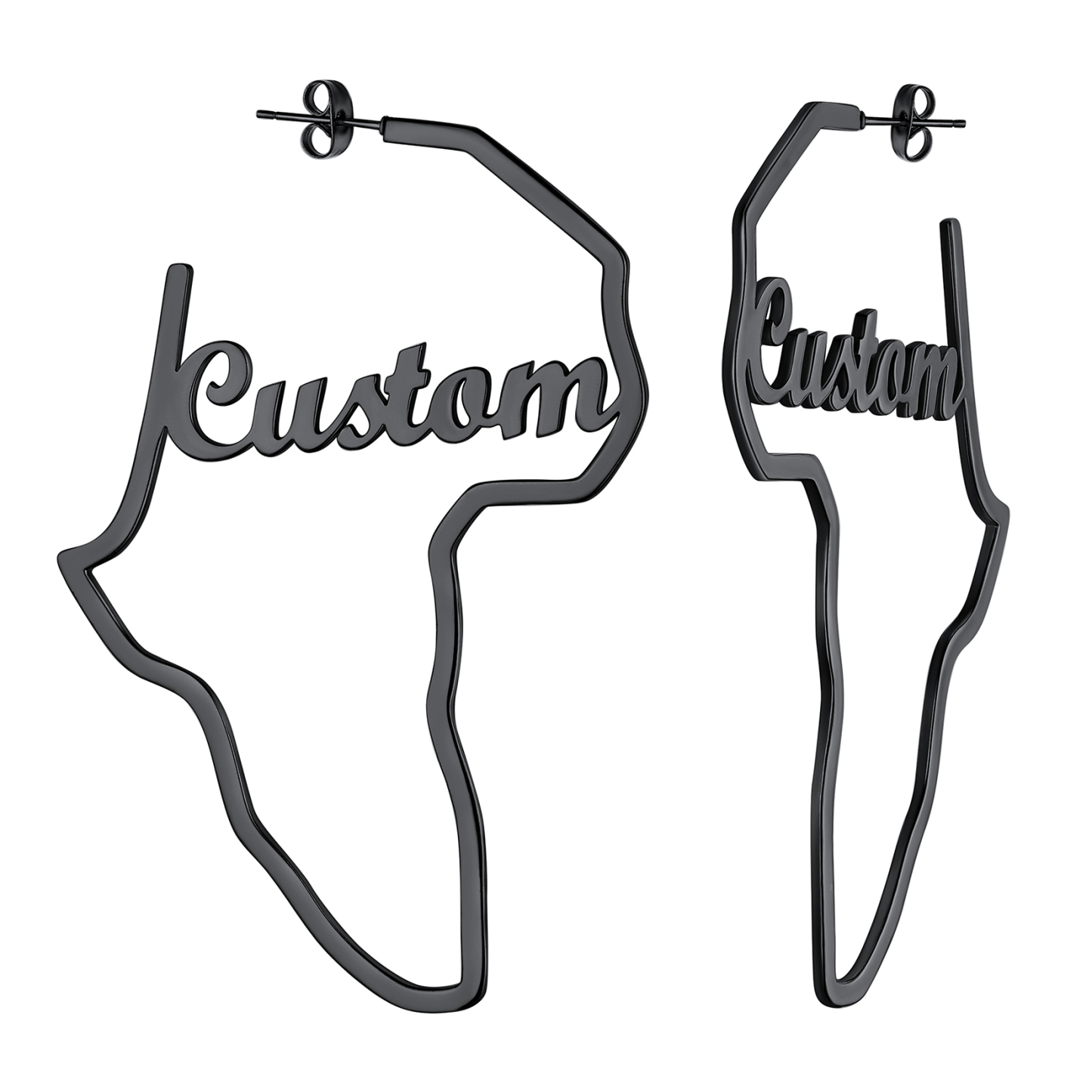 Boucles d’Oreilles Carte d’Afrique Personnalisées Noir
