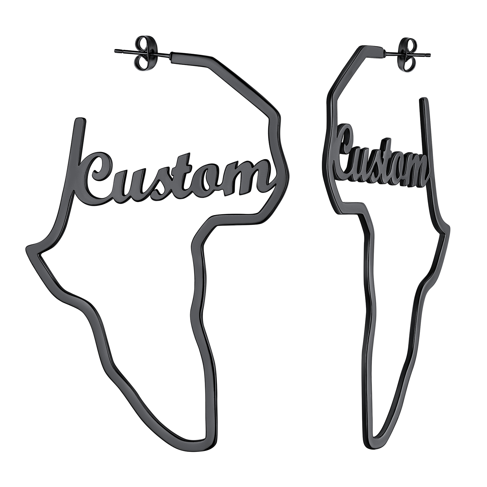 Boucles d’Oreilles Carte d’Afrique Personnalisées Noir
