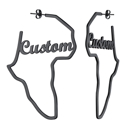 Boucles d’Oreilles Carte d’Afrique Personnalisées Noir
