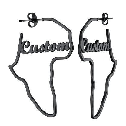 Boucles d’Oreilles Carte d’Afrique Personnalisées avec Nom Noir
