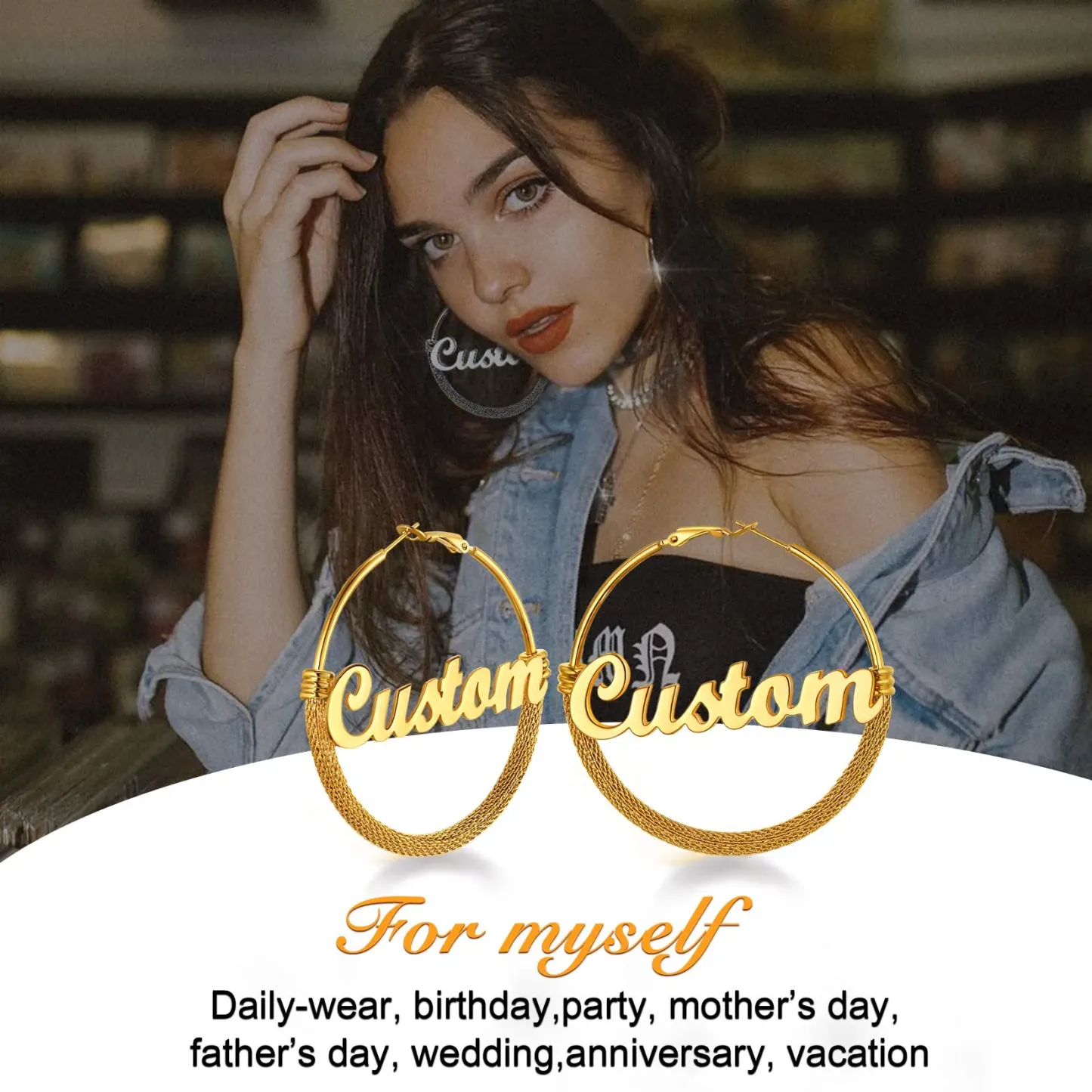 Créoles Tendance Personnalisées avec Nom pour Femmes 30/40/60/80mm Cadeau