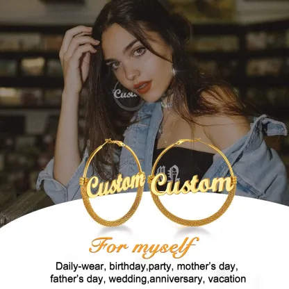 Créoles Tendance Personnalisées avec Nom pour Femmes 30/40/60/80mm Cadeau