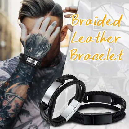 Bracelet en Cuir Tressé Personnalisé Gravé pour Homme
