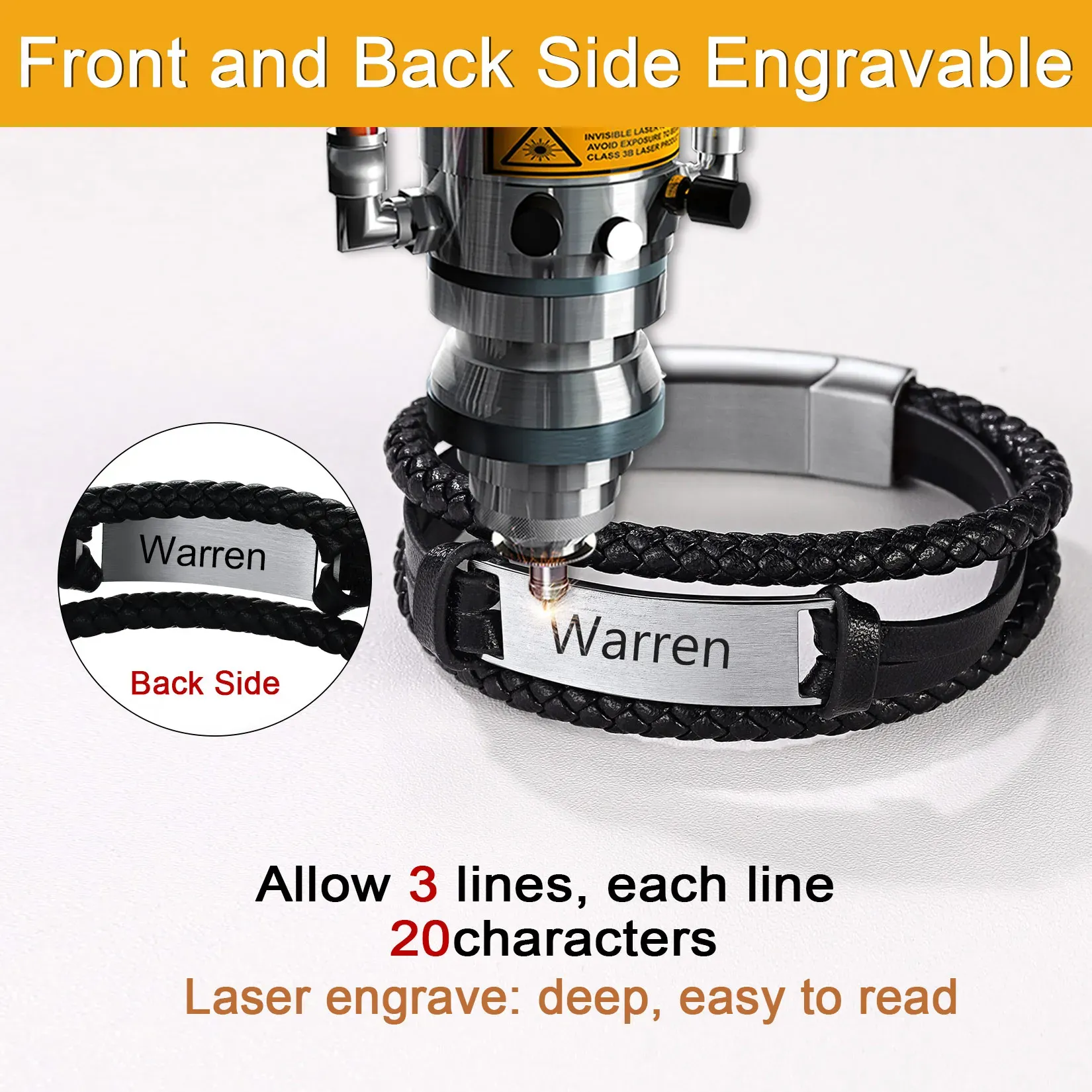 Bracelet en Cuir Tressé Personnalisé pour Homme Police