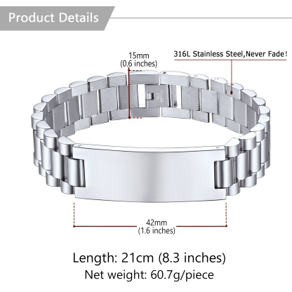Bracelet ID en Acier Inoxydable Gravé Personnalisé pour Homme size