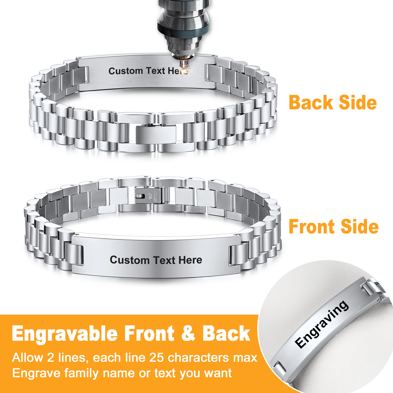 Bracelet en Acier Inoxydable Gravé