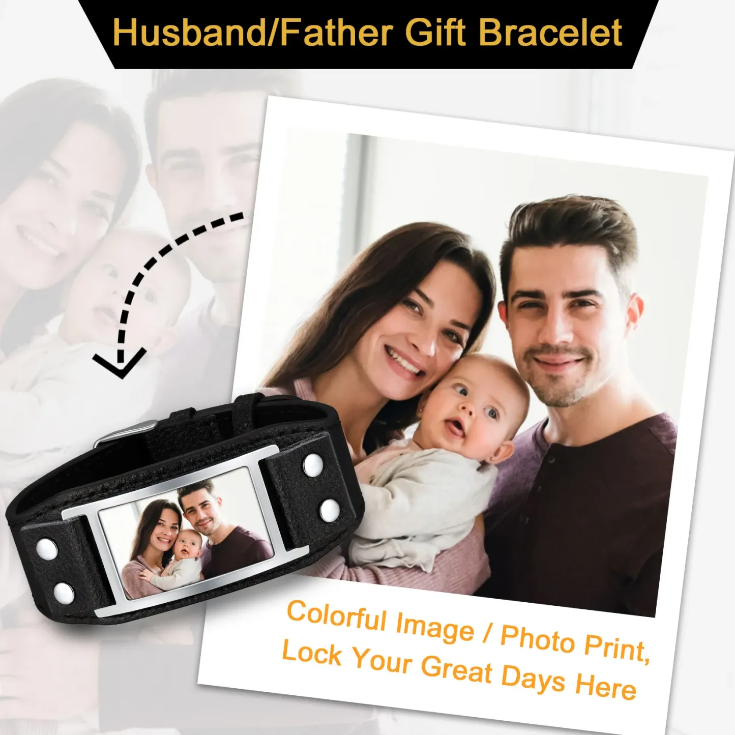 Bracelet en Cuir Personnalisé avec Photo pour Homme Cadeau