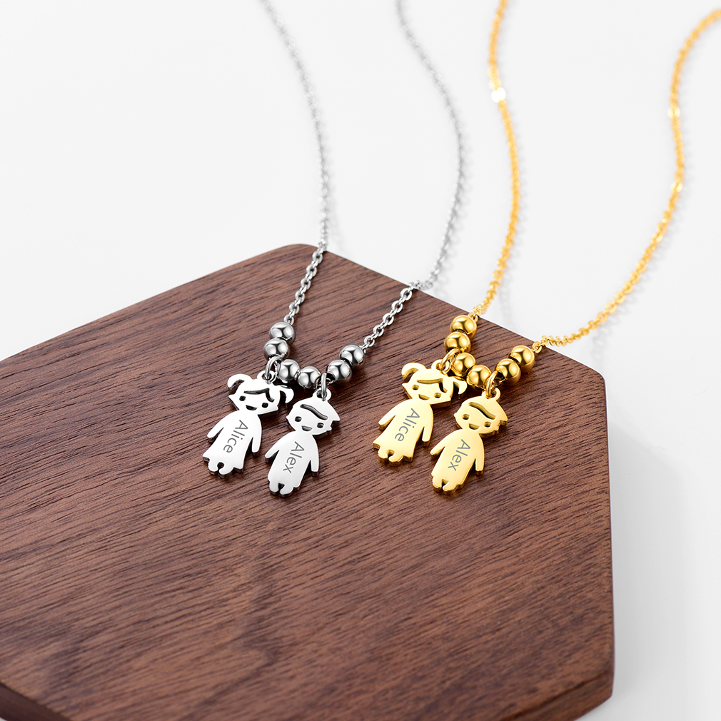  Collier Personnalisé avec Prénoms d'Enfants en Acier Inoxydable