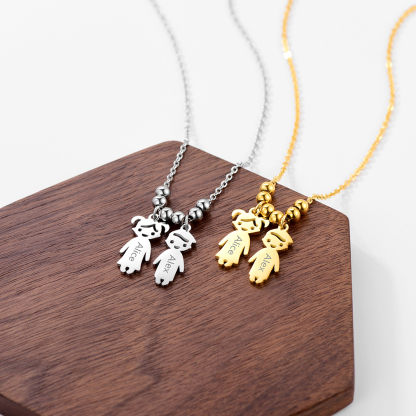  Collier Personnalisé avec Prénoms d'Enfants en Acier Inoxydable