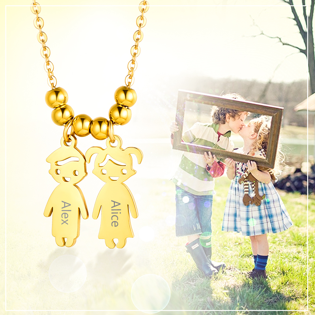  Collier Personnalisé avec Prénoms d'Enfants en Acier Inoxydable