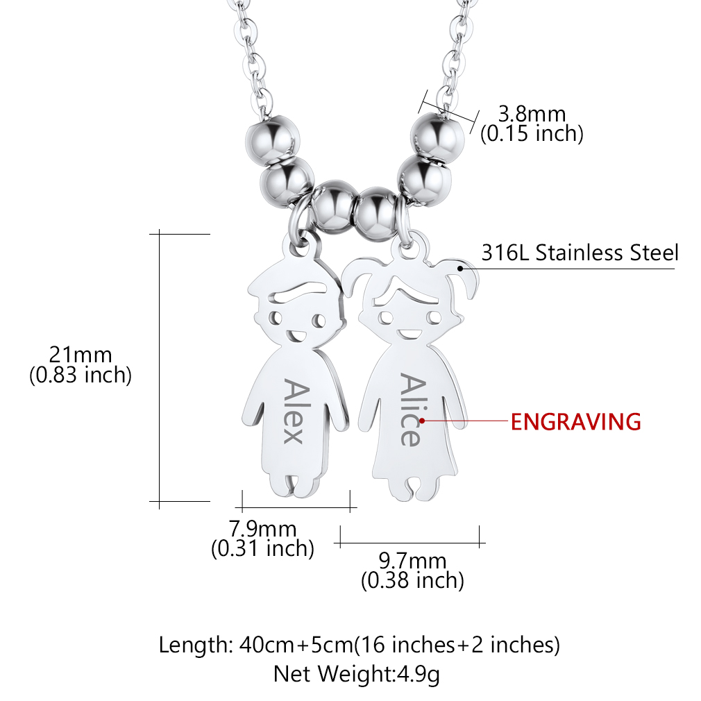  Collier Personnalisé avec Prénoms d'Enfants en Acier Inoxydable