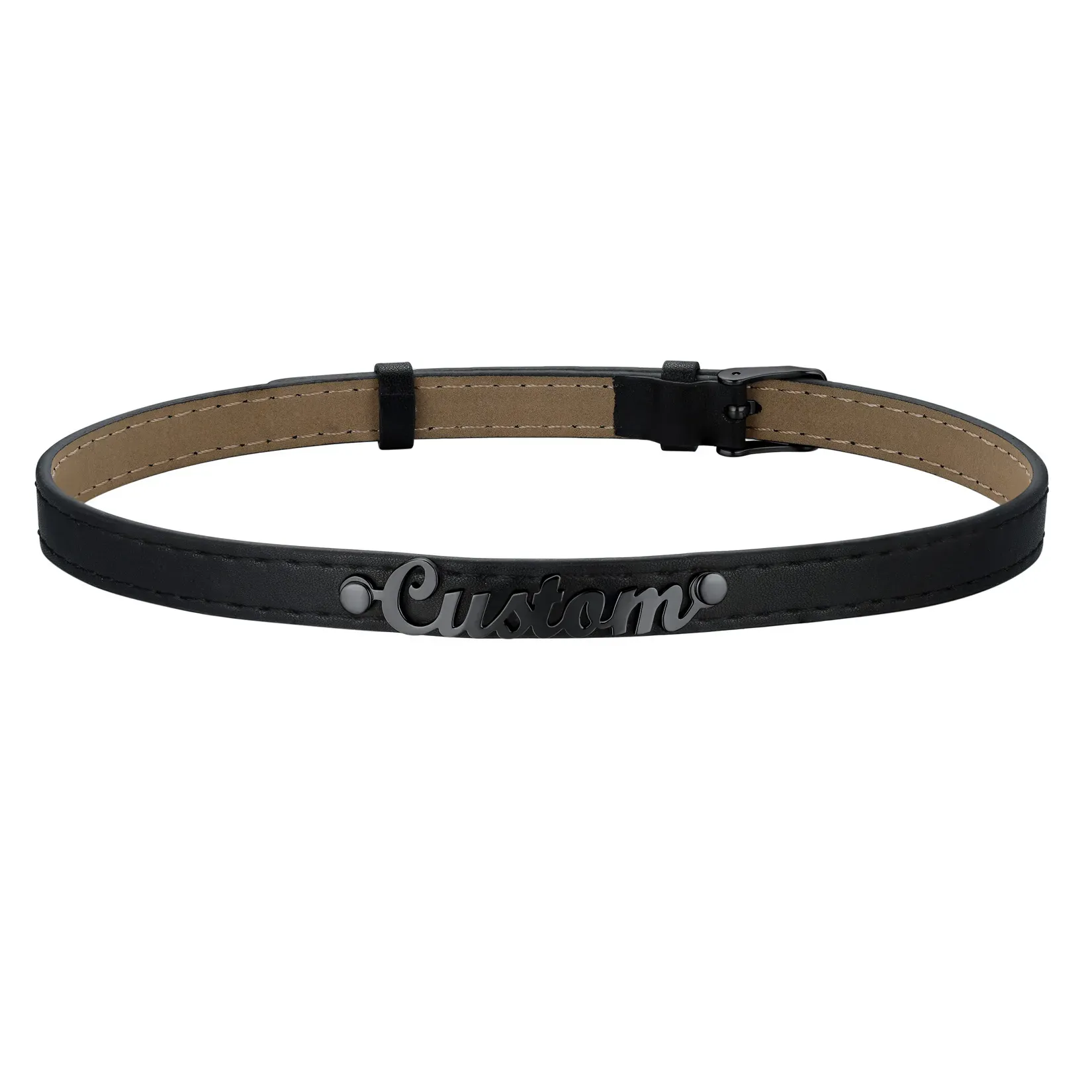 Collier ras-du-cou en cuir personnalisé avec plaque nominative Noir